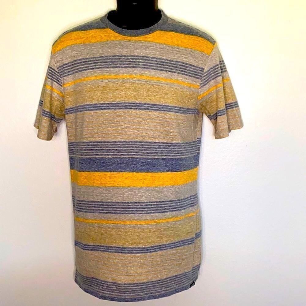 Men’s Quicksilver M Short sleeve T-shirt grays blue and orange stripes. Video